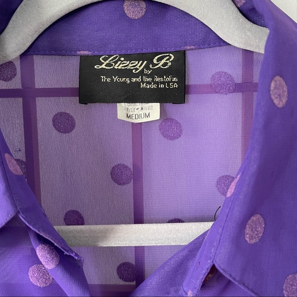 Vintage Lizzy B Purple Sheer polka dot chiffon Blouse Medium - Picture 3 of 7